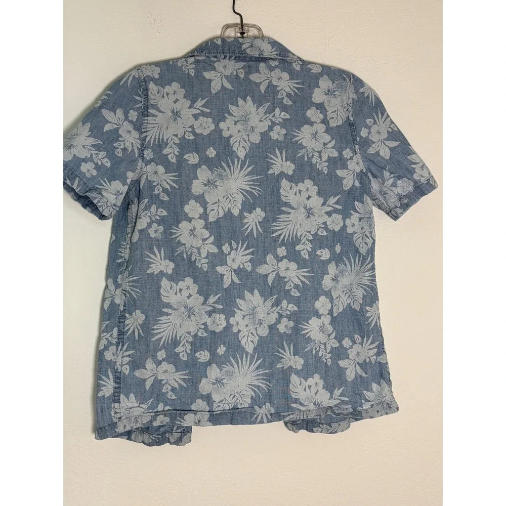 OshKosh‎ Boys Blue Floral Hibiscus Short Sleeve Button Down Shirt Size 12/12A